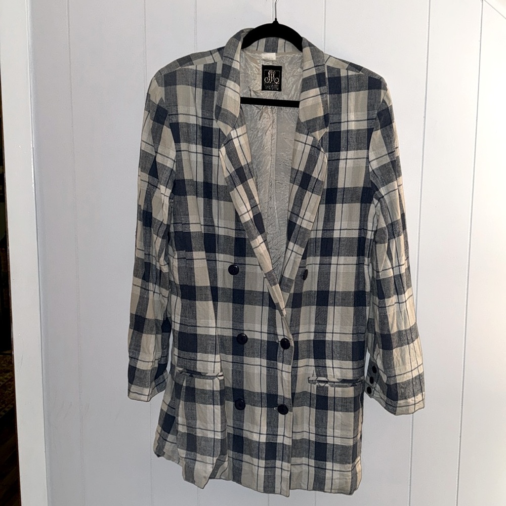 Vintage! San Moire Long Plaid Blazer Size L